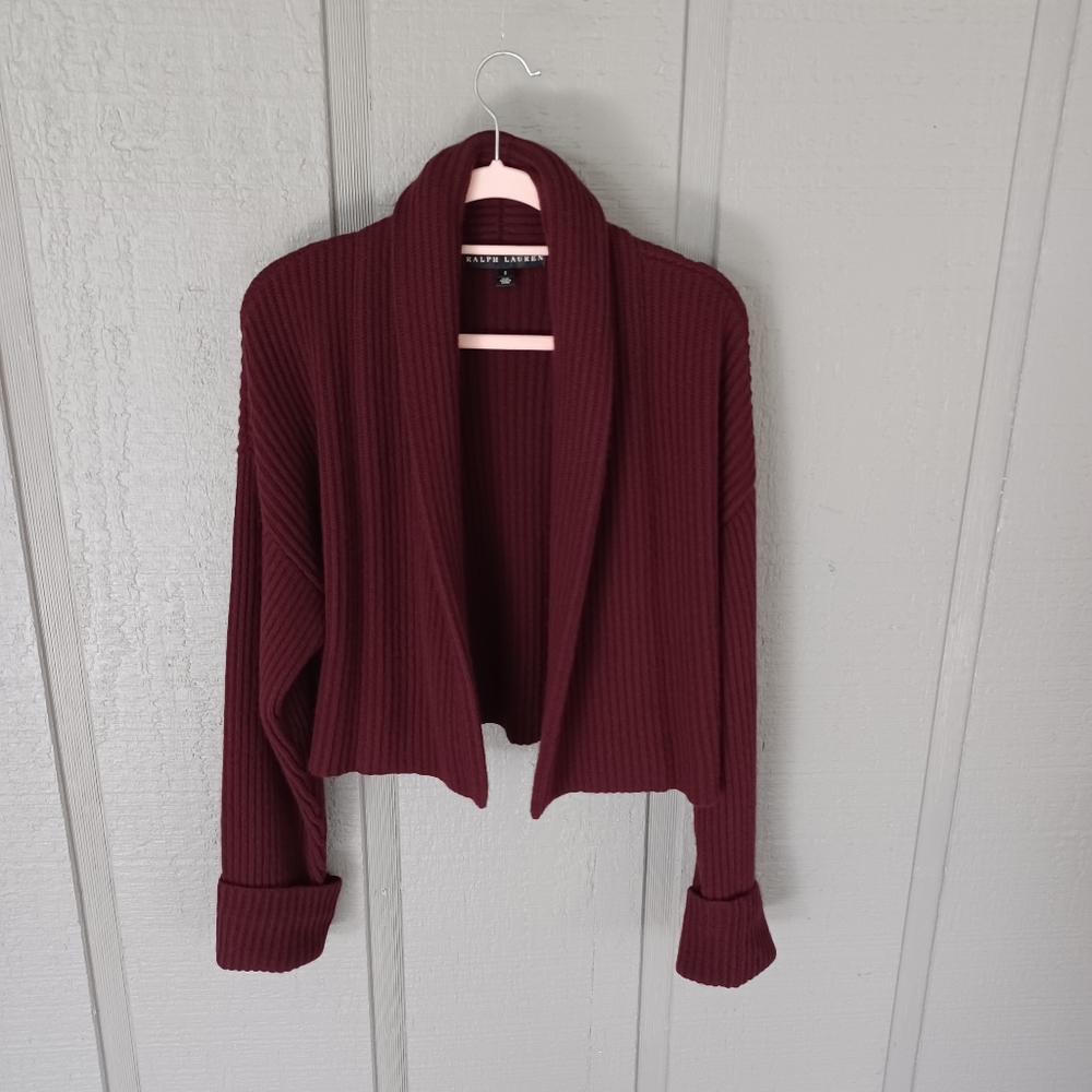 Ralph Lauren Black Label Wool Blend Crop Open Cardigan Size S Women Burgundy